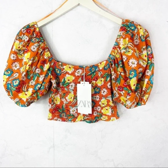 [Zara] Floral Balloon Sleeve Top - Picture 7 of 7